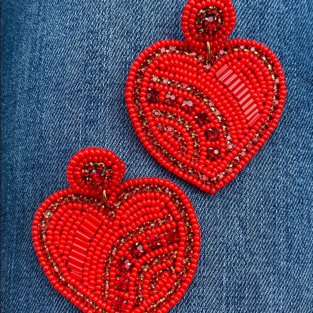 Red heart beaded earrings